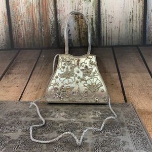 Daniel Ames Silver Sequin Small Purse with Handles and Strap